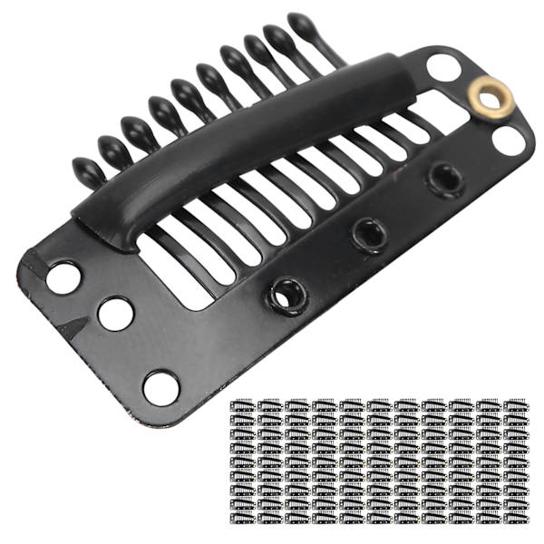 100 stk. 10 Tænder Hår Extensions Clips DIY Hårstykke Rustfrit Stål Sort Snap Clips