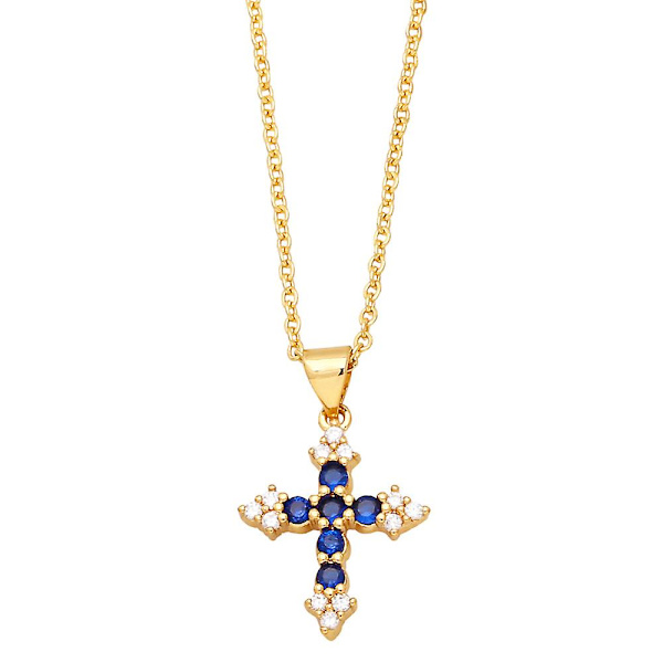 Halskæde Vintage Zircon Cross Fashion smykker Ac10427 Blue