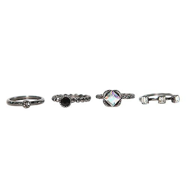 4st Kvinnor Retro Punk Rhinestone Ringar Set Mid Finger Stack Ring Modesmycken