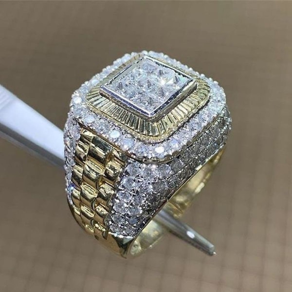 Lyx Män Rhinestone Inlagd Finger Ring Hip Hop Bröllop Engagemang Smycken Present US 10