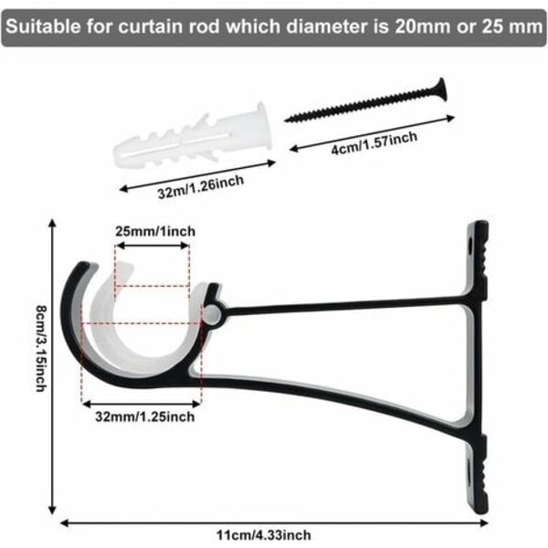 PCS Aluminiumlegering Gardinstångsfäste 11*8cm Rostsäkert Gardinstångsfäste Draperistångsfästen med skruvar och expander