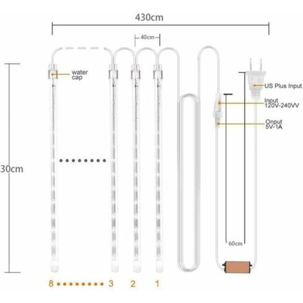 Einemgeld-Meteor Rain Fairy Lights, 8 Rør 30CM 192 LED Belysning Meteor Shower Light Vandtæt LED til Bryllupshjem Tr