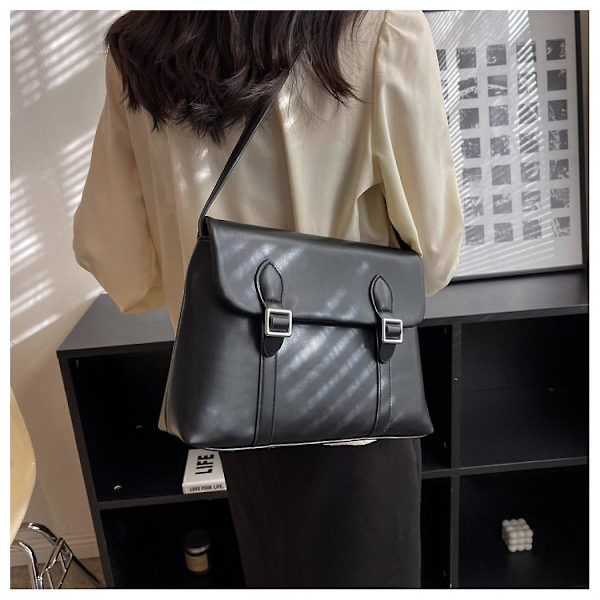 Retro Trend Messenger Bag Fashion Square Bag Skuldertaske med stor kapacitet (sort)