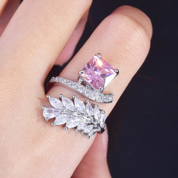 Kvinder Ring Bladform Justerbar åbning Smykker Modeudseende Udsøgt fingerring til bryllup Pink