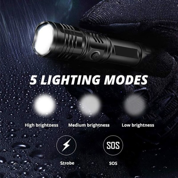 Super Bright XHP50 Kraftig LED-lommelygte 10000 Lumens USB Genopladelig Vandtæt Skalerbar 5 Modes Taktisk Lommelygte