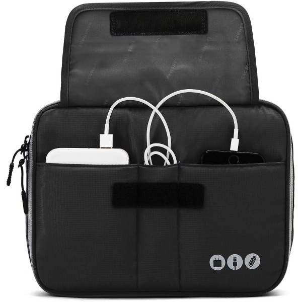 Universal Travel Cable Organizer Elektroniikkatarvikkeet Kantolaukku 9,7 tuuman Ipadille, Kindlelle, power Black and Grey