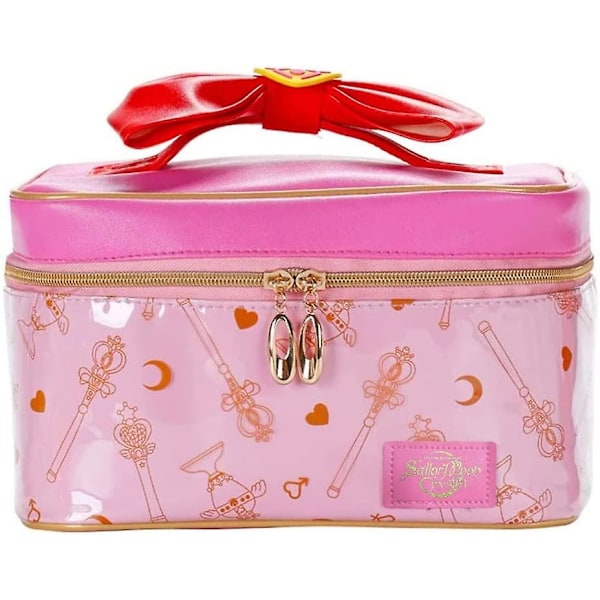 Sailor Moon Sminkväska Bärbar Resekosmetik Case Läder Makeup Organizer Present för tjejer Kvinnor, Rosa A916-968