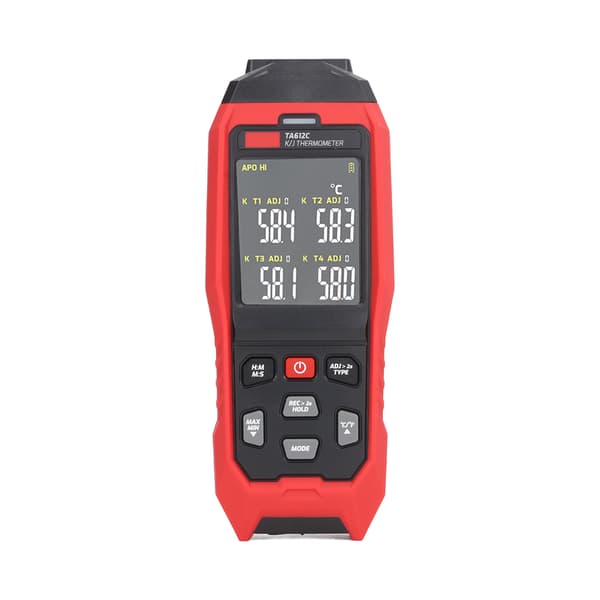 K Type Termoelement Termometer 4 Kanal Digitalt Kontakttermometer Rød