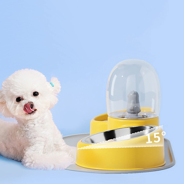Dobbeltskål Automatisk lille kæledyrsvanddispenser med vandflaskefoder Lille hundekillingkanin (gul)