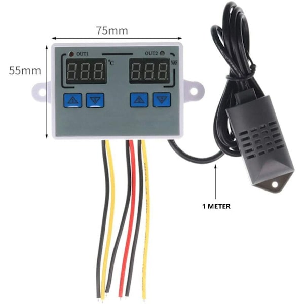 Intelligent digital temperatur- og fugtighedsregulator (12V)