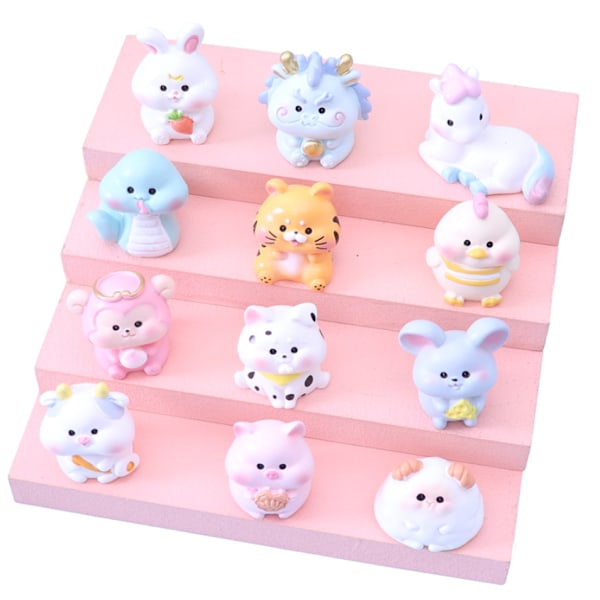 Nya kreativa zodiac tide play blind box handgjorda tecknade djurdocka röda nätleksaksprydnader (12 set)