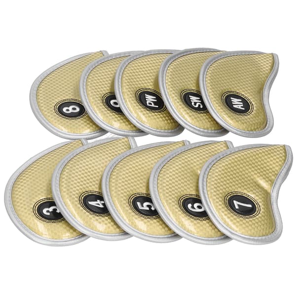 10-pack Golf Iron Head Covers PU Vattentäta Skyddande Golftillbehör Guld