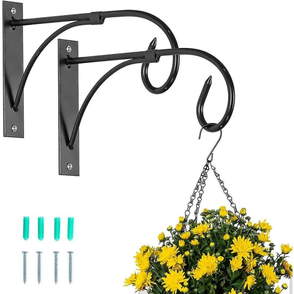 2 delar hängande korghållare Utomhus växtkrokar, svarta staketkrokar för hängande korgar, metall trädgårdshängande krokar Växthängande konsoler Lyktor