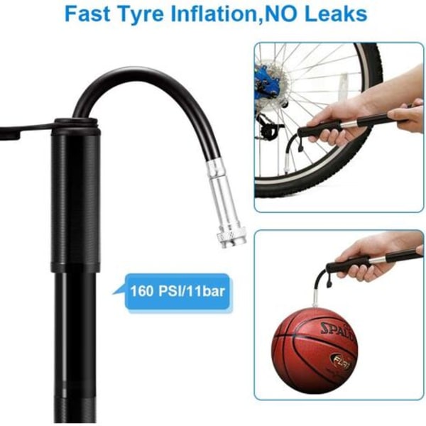 Cykelpump, mini högtryckspump 160PSI/11 barventil Passar Presta/Schrader lättviktshandpump av aluminiumlegering för väg