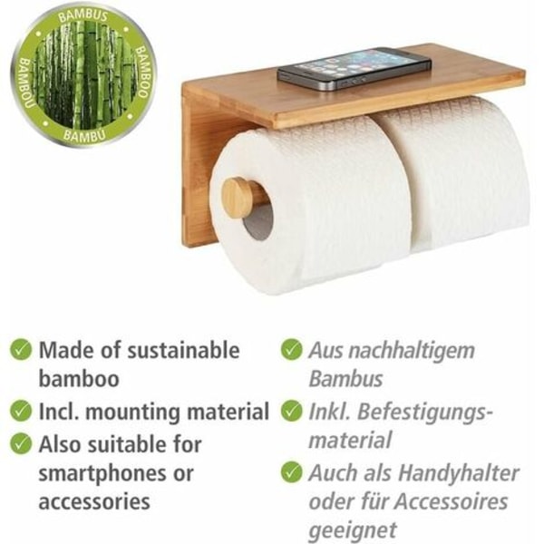 WC-paperiteline hyllyllä 2 puista wc-paperirullaa