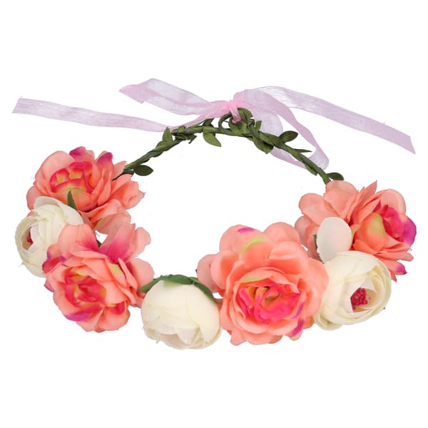 Justerbar Blomsterkrans Pannebånd Blomstrete Hodeplagg Kunstig Blomsterkrone Kvinner Korall Beige