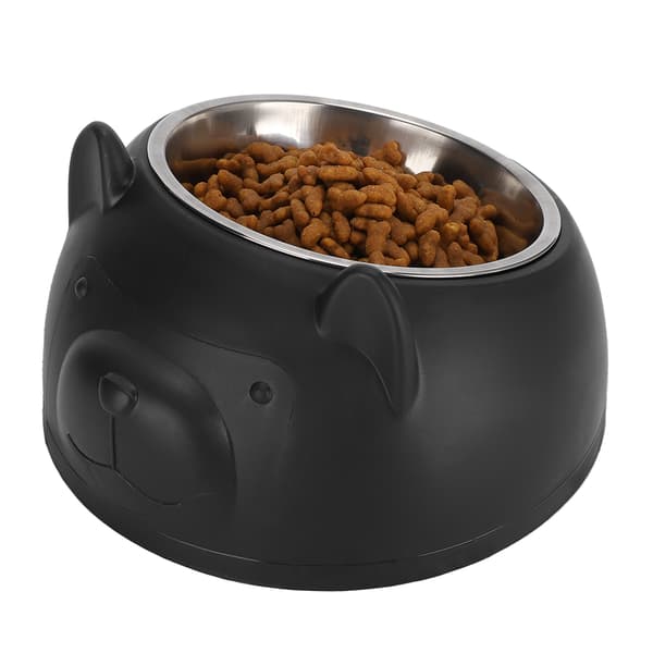 Rustfrit stål kat hund vand madskål skridsikker sort
