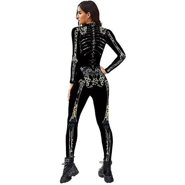 Dame Horror Skull Bronzing Print Jumpsuit Sæt Farve 1 M