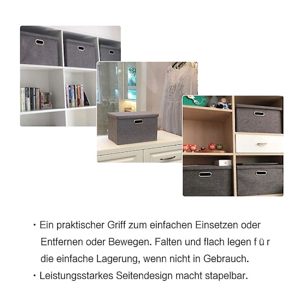 Sammenklappelig opbevaringsboks, opbevaringsboks, foldbar linnedtøjsopbevaringskurv, med låg, grå