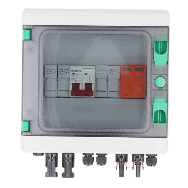 Vandtæt PV Combiner Box 2 Strings 15A Sikring 32A Afbryder DC500V Solar