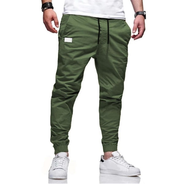 Enfärgad dragsko för män Cargo byxor med elastisk midja Green 2XL