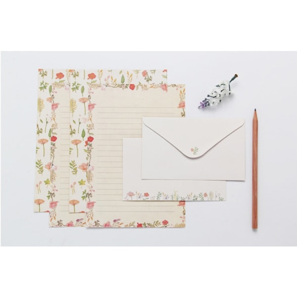 Blomsterpapir brevpapirsæt, 2 sæt sæt (12 forede papirark + 6 matchende konvolutter)