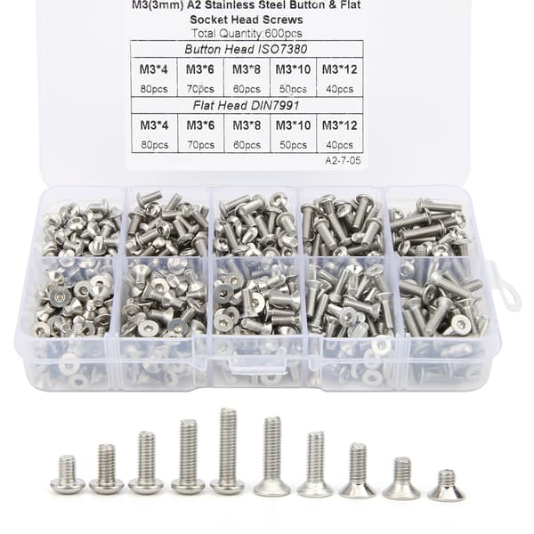 600 stk. 304 Rustfrit Stål Hex Pan Fladt Hoved Skrue Hardware Sæt