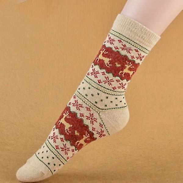 Dame jule elg bomuldsstrømper Beige 5 Pairs