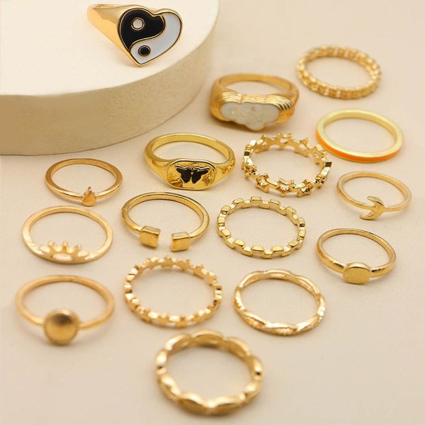 16 st Knuckle Rings Yin Yang Multi Shape Kvinnor Utsökt stapelbara fingerringar Smycken presenter