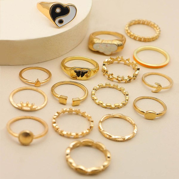 16 stk Knuckle Ringe Yin Yang Multi Shape Kvinder Udsøgte stabelbare fingerringe Smykkegaver