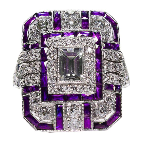 Bröllopsförlovning Kvinnor Retro Cubic Zirconia Inläggningar Square Finger Ring Smycken Purple US 6