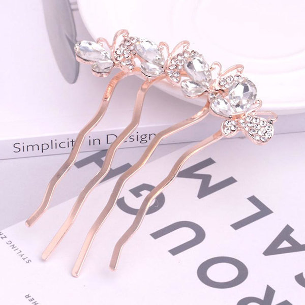 Butterfly Rhinestone Hair Kam Tiara Vuxen Hår Accessoarer Hårklämma Smycken Champagne