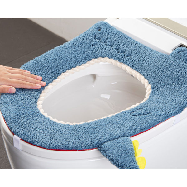 Toalettsits, cover för vintertjock plysch toalettstol, tecknad sammet varm cover (off-white),