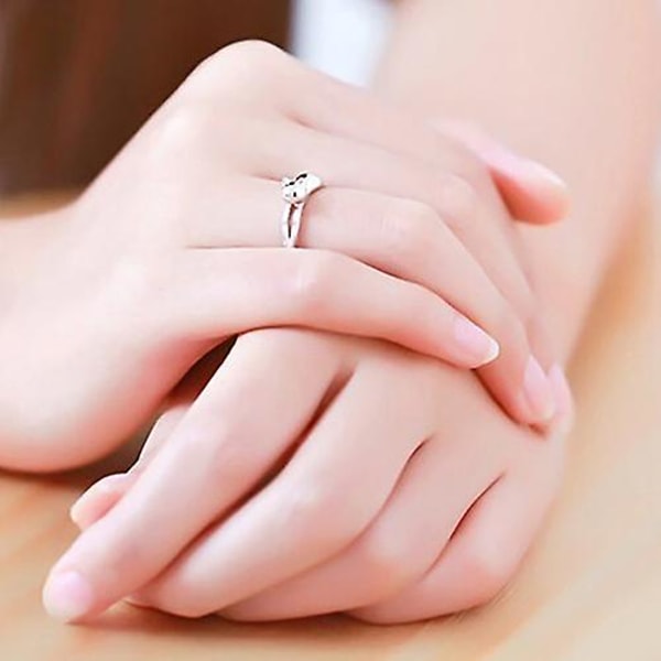 Dammode Söt katt Silverpläterad Justerbar Open Finger Ring Julpresent
