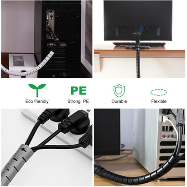 Cover, 2 m flexibelt hölje för elektrisk kabelhantering för att förvara eller dölja TV-kablar, kabelhantering för hem och kontor, 2 m - ∅16 mm, svart