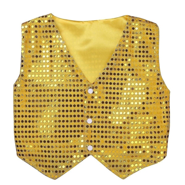 Børnevest med pailletter, fancy vest b Gold 160cm