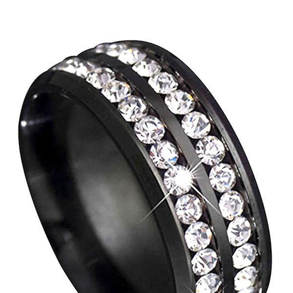 Ring bred bredd Fadeless titan stål dubbla rader strass unisex smycken för bröllopsfest Silver US 9