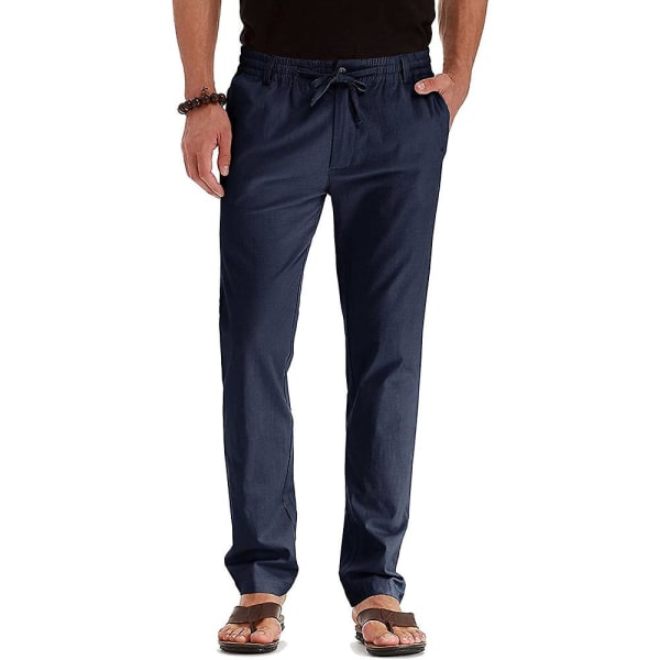 Ensfarvede bukser med elastik i taljen til mænd Dark Blue 2XL