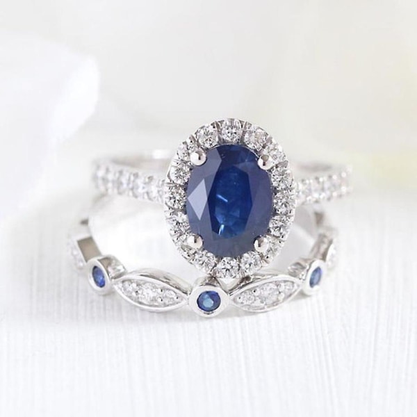 Naisten Faux Sapphire hopeoitu sormus morsian häät korut koristeena lahja US 10
