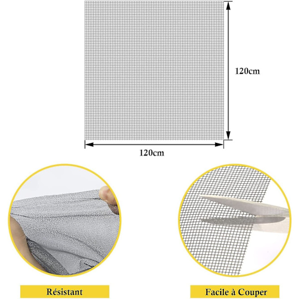 Gør-det-selv myggenet til vinduesdør, 120x120cm, rivefast finmasket glasfibernet, Uv-resistent anti-flue myggenet til altandør, stue