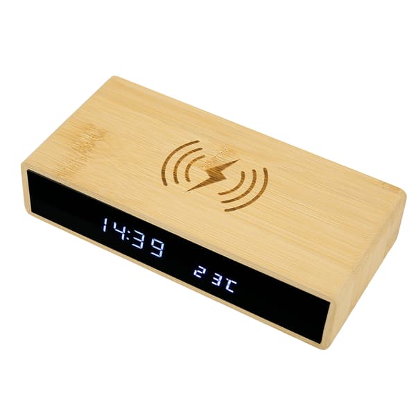 Trådlös Laddning Bambu Digital Väckarklocka Multifunktionell LED-Display Trendig Design