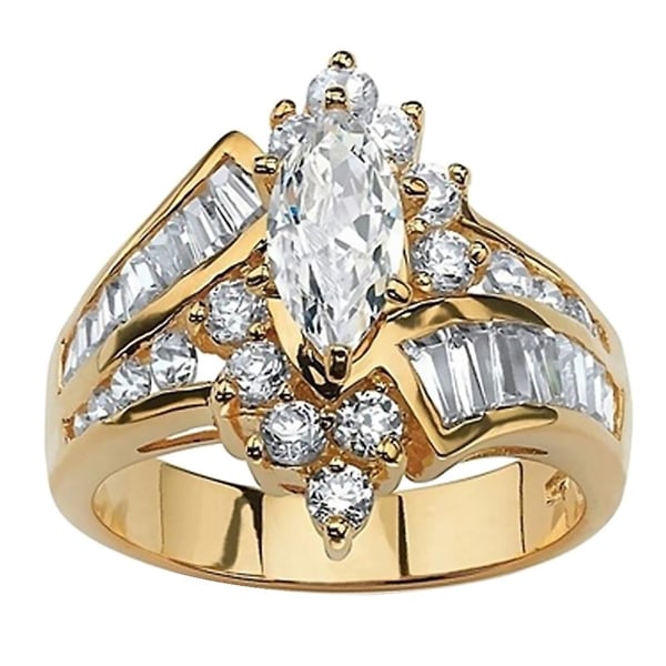 Kvinnor Marquise Cut Cubic Zirconia Engagemang årsdagen Finger Ring Smycken Golden US 8