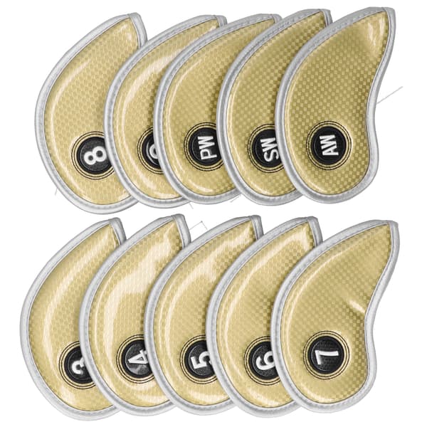 10-pack Golf Iron Head Covers PU Vattentäta Skyddande Golftillbehör Guld