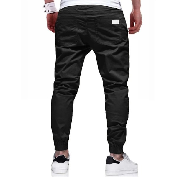 Enfärgad dragsko för män Cargo byxor med elastisk midja Black 2XL