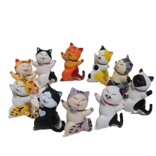 10 roterande katter jublande kattfigurer tecknad kattunge docka leksak prydnad blind box docka små leksaker