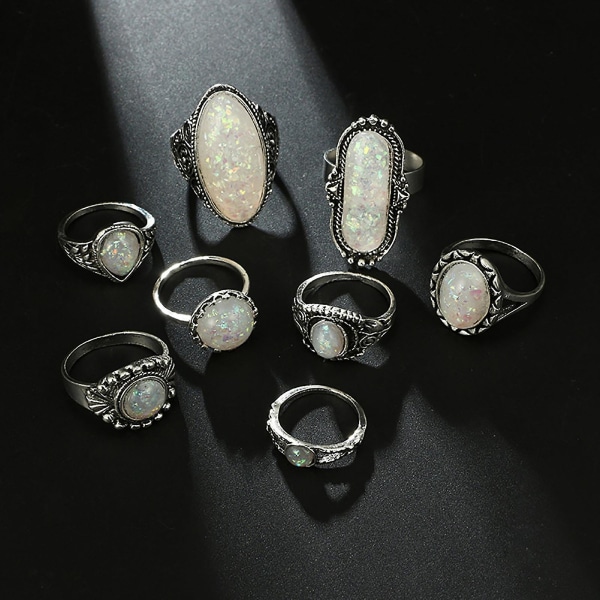 8 st/ set Fingerring Galvanisering Präglad Design Vintage Style Fake Peal Antik Knuckle Ring For Dating