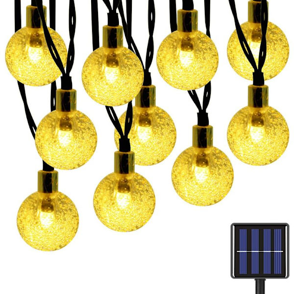 Varmvit 30 lampor 6,5 meter 8 funktioner 1,8 cm Bubble Ball Solar String Light Bubble Ball LED Utomhus Kristallkula Li