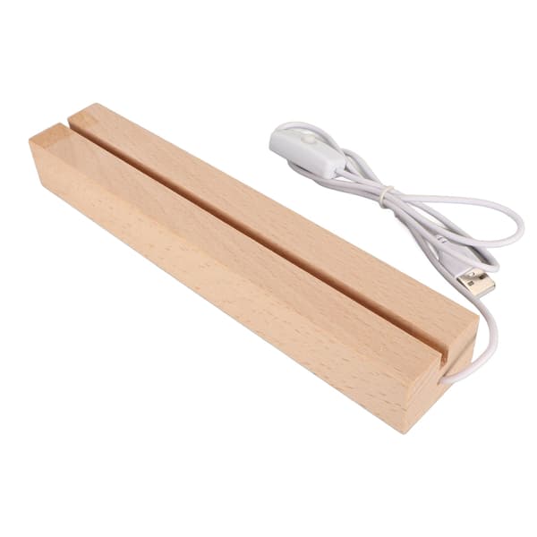 Rektangulär LED-ljusstativ Varmt Ljus USB-gränssnitt Träkonst Ljusdisplaybas för Kristall Akryl 24cm 9.45in