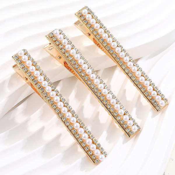 Förpackning med 3 strass pärlor hårklämmor Artificiell pärla Flat Bangs Pin Sido Pin