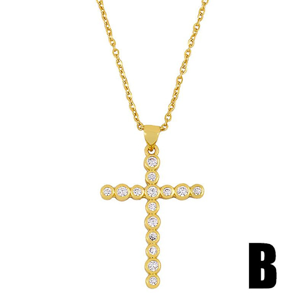 Halsband Vintage Zircon Cross Modesmycken Ac8562 B